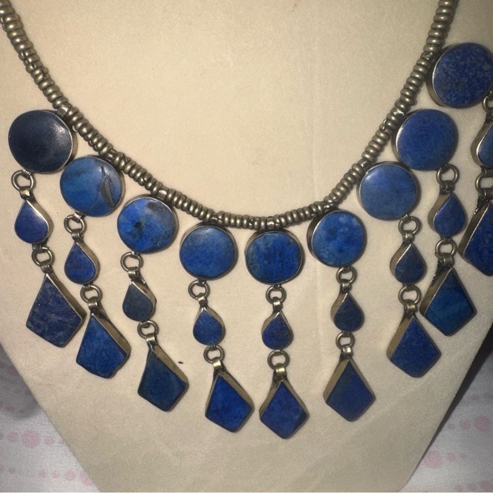 Vintage Afghan Kuchi tribal Lapis Lazuli bib necklace